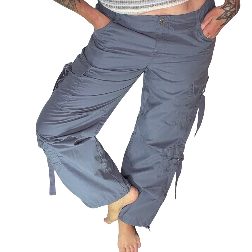 Aeropostale Cargo Parachute Pants D-Ring Wide Leg Blue Y2K Gorpcore Utility Sz M
